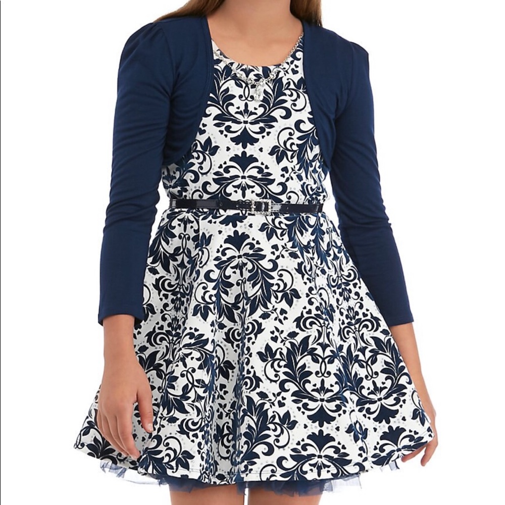 Girls Dress, Cardigan, belt & removable ‘necklace’
